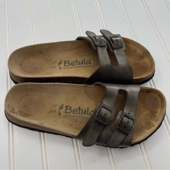 Birkenstock Betula Two Buckle Slip On Metallic Greenish-Gray Sandals Size 6 - Picture 9 of 10